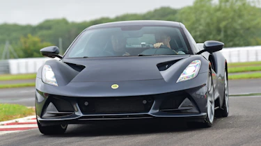 Lotus Emira – grey drive front cornering
