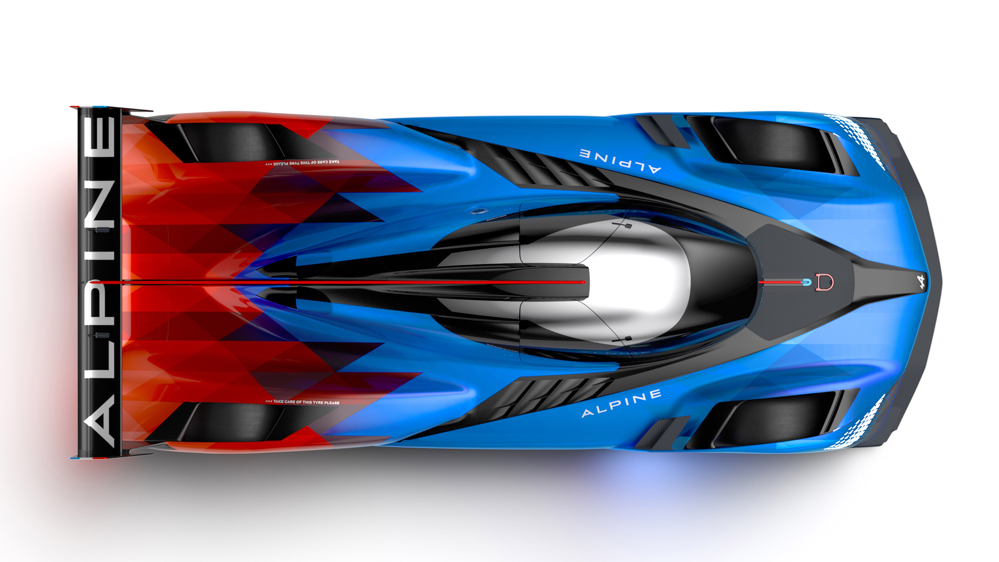Alpine A424_β Le Mans hypercar studio overhead