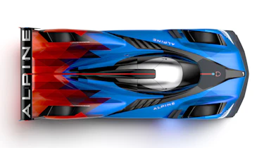 Alpine A424_β Le Mans hypercar studio overhead