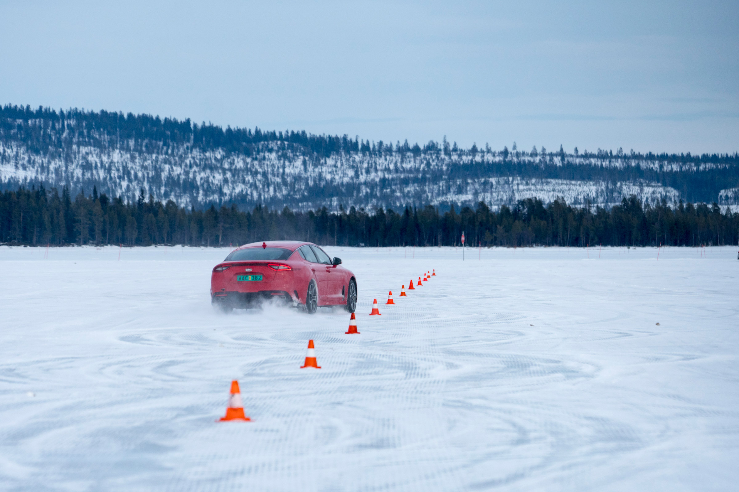 Kia Stinger GT prototype drive Sweden slalom