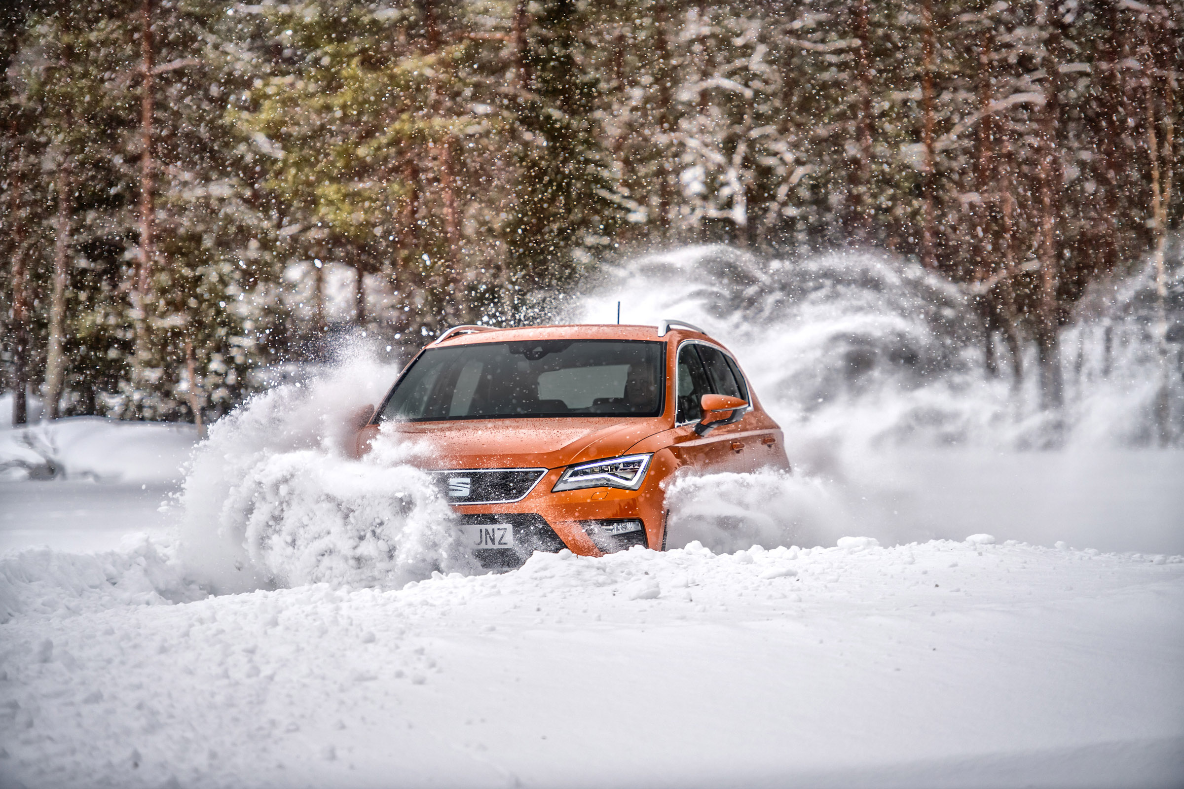 SEAT Ateca snow front three-quarters