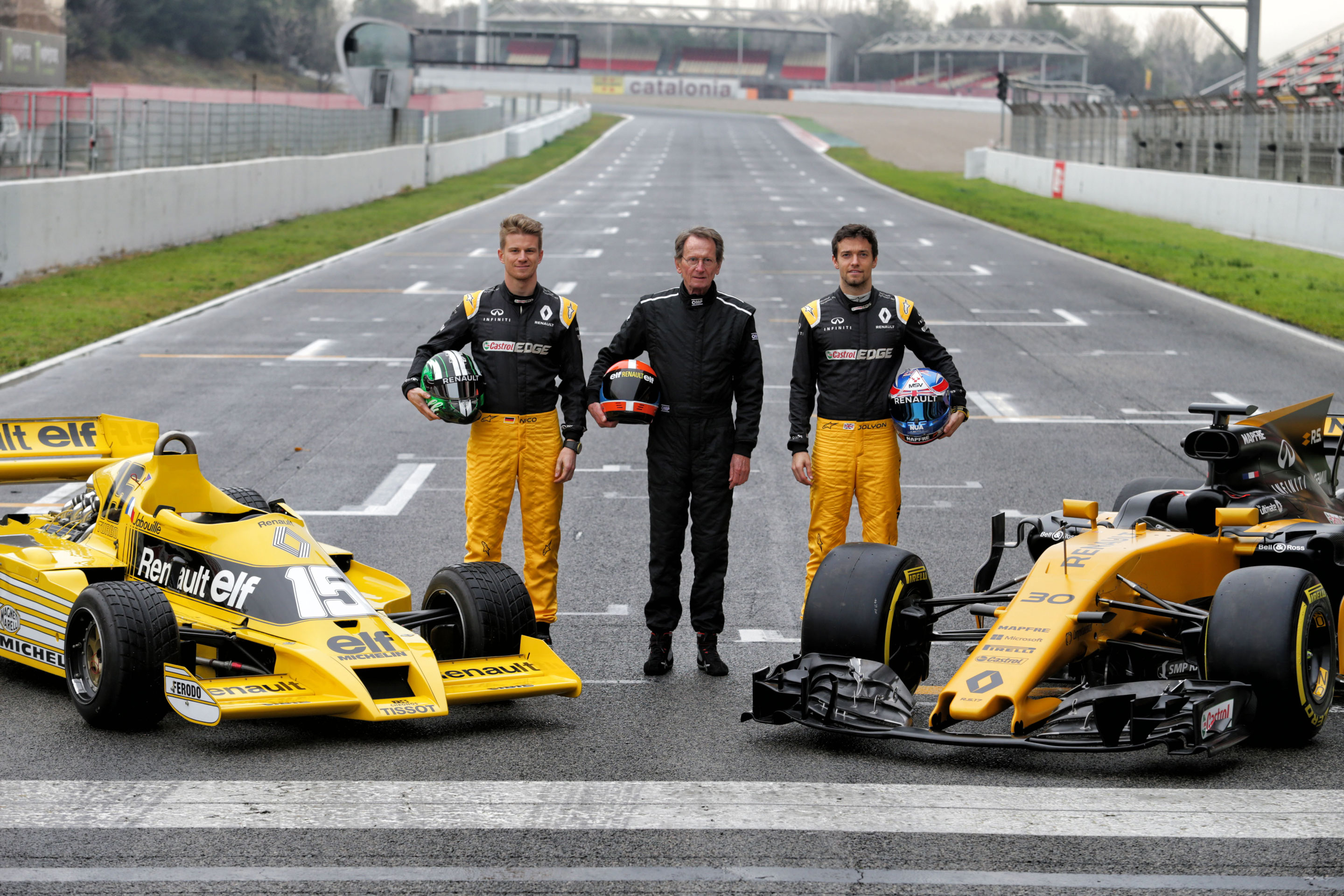 Nico Hülkenberg, Jean-Pierre Jabouille, Jolyon Palmer with the RS01 and RS17
