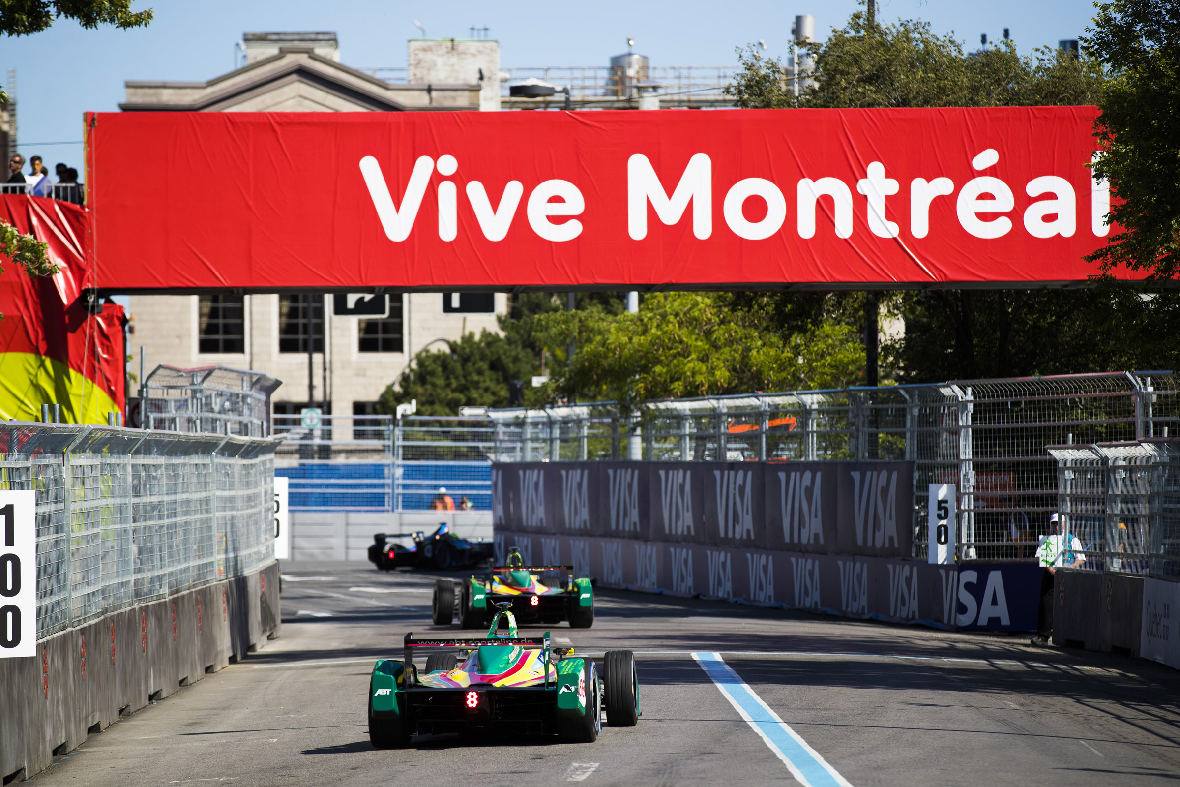 The Abt Schaeffler Audi Sport cars chase through the pack