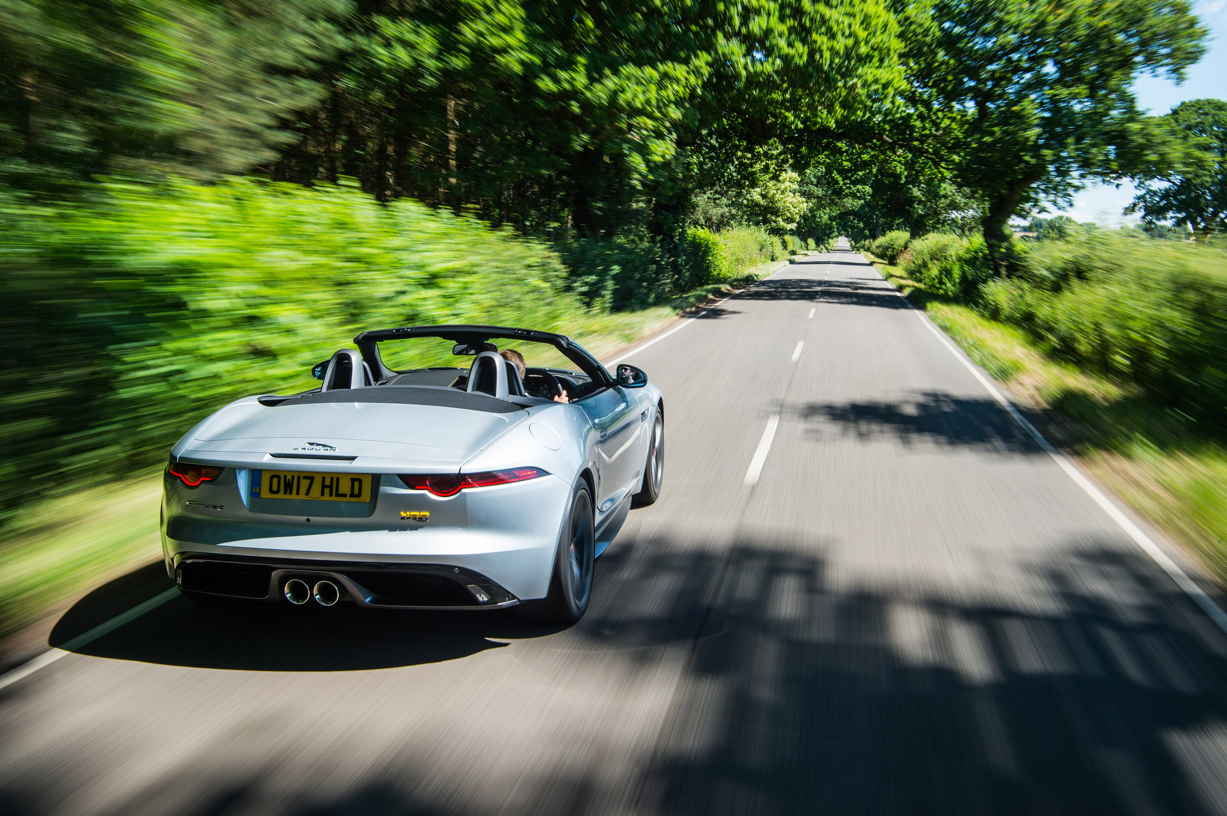 Jaguar F-type 400 Sport rear three quarters tracking