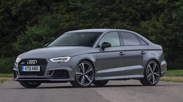 Audi RS3 saloon (facelift) UK press nardo grey - front 3/4 static