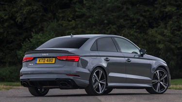 Audi RS3 saloon (facelift) UK press nardo grey - rear 3/4 static