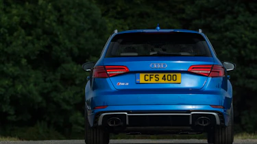 Audi RS3 hatch (facelift) UK press blue - rear static