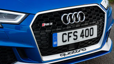 Audi RS3 hatch (facelift) UK press blue - grill