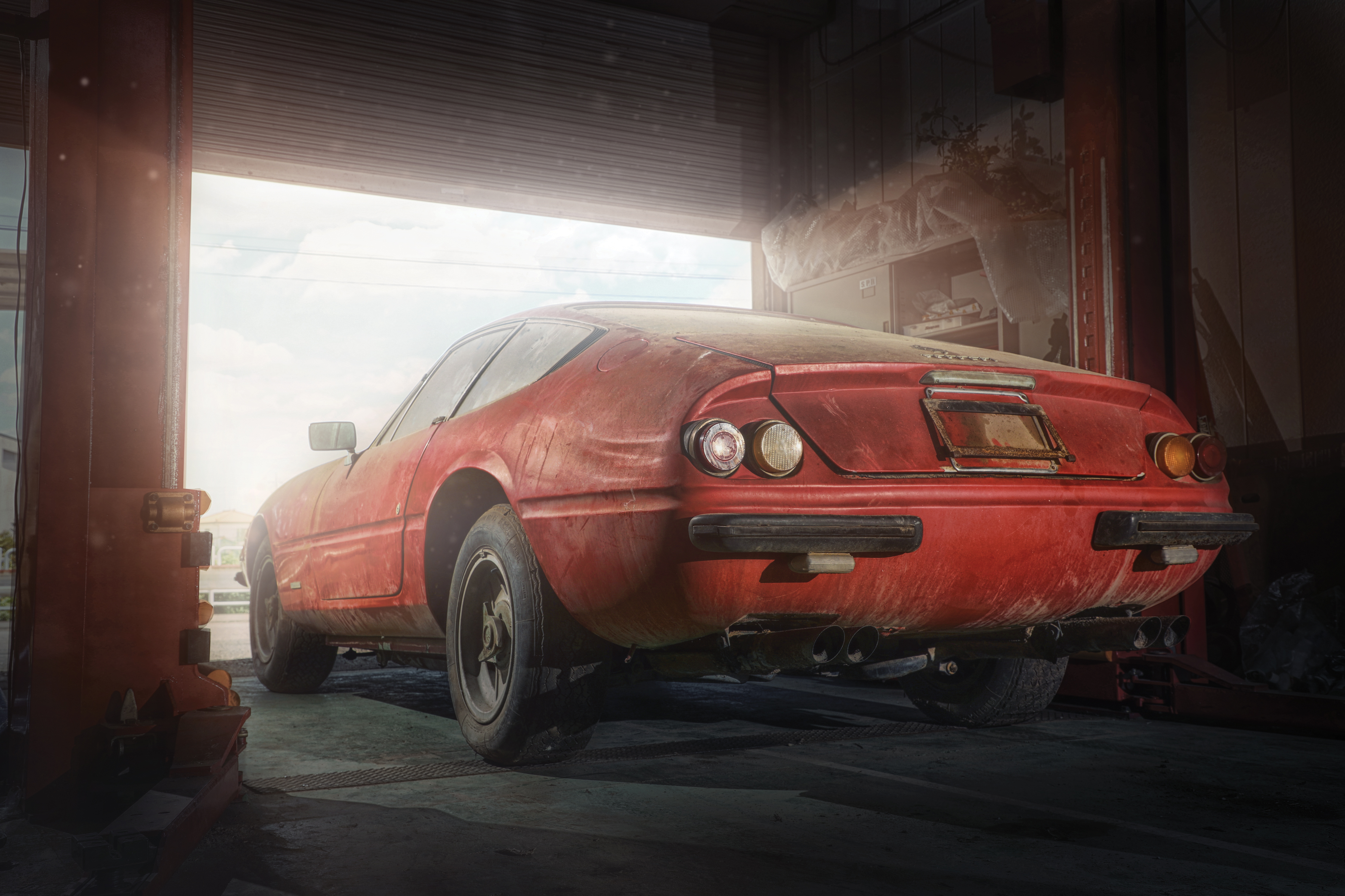 Ferrari Daytona alloy barn find - rear