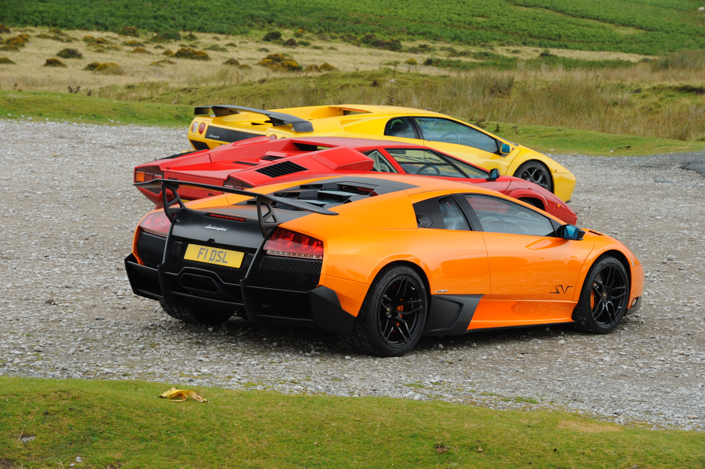 Lamborghini V12 group test Wales - triple rear
