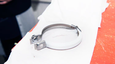Exhaust bracket coated in Zircotec Performance White