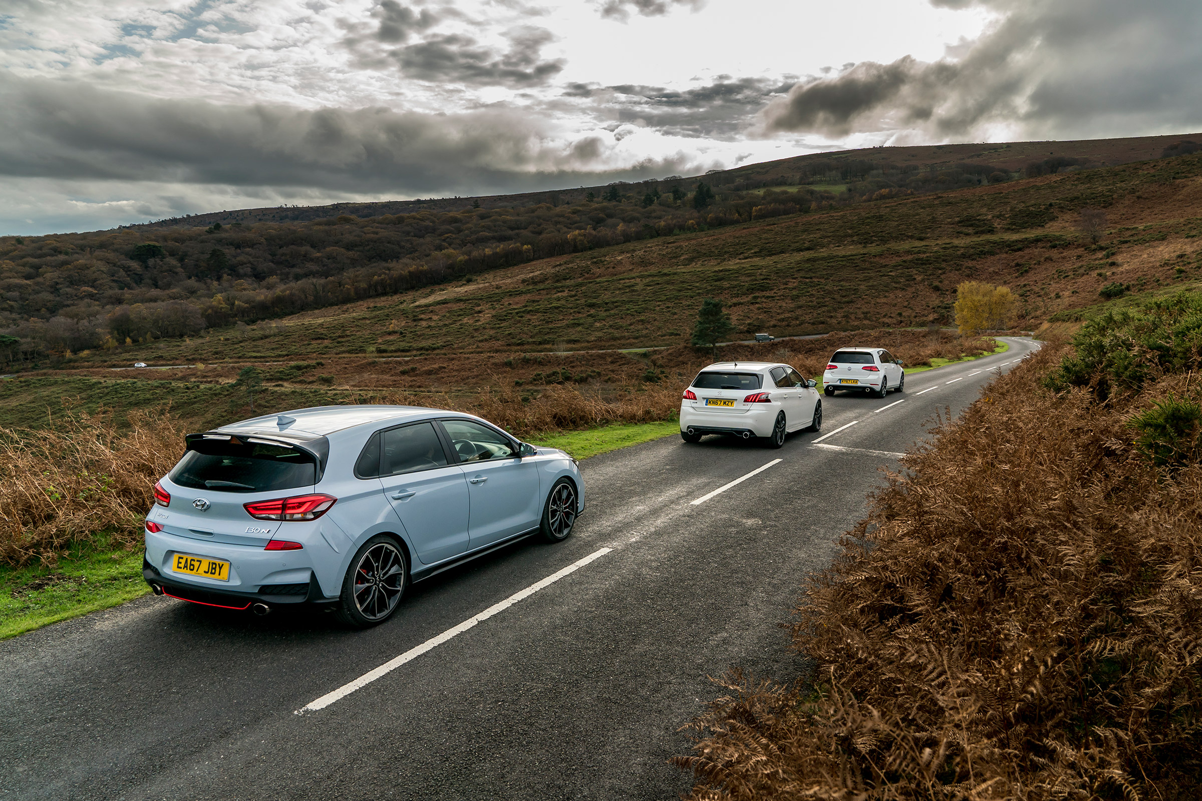 Hyundai i30N group test (Golf GTI and Peugeot 308 GTI) - rears