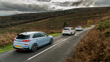 Hyundai i30N group test (Golf GTI and Peugeot 308 GTI) - rears