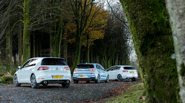 Hyundai i30N group test (Golf GTI and Peugeot 308 GTI) - rear