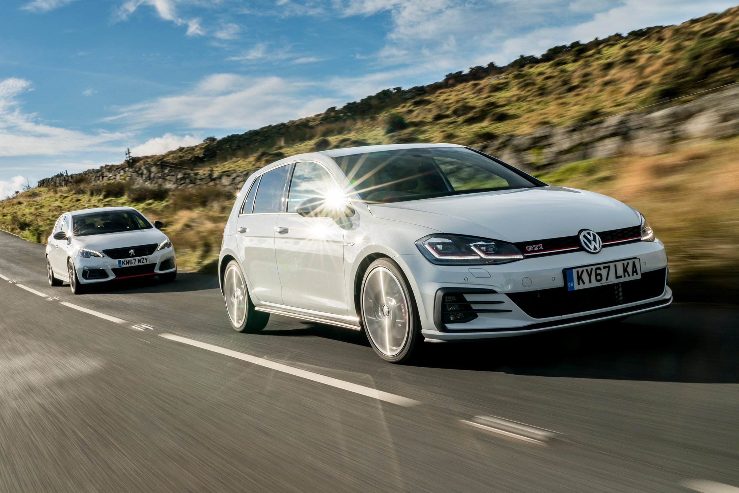 Hyundai i30N group test (Golf GTI and Peugeot 308 GTI) - front