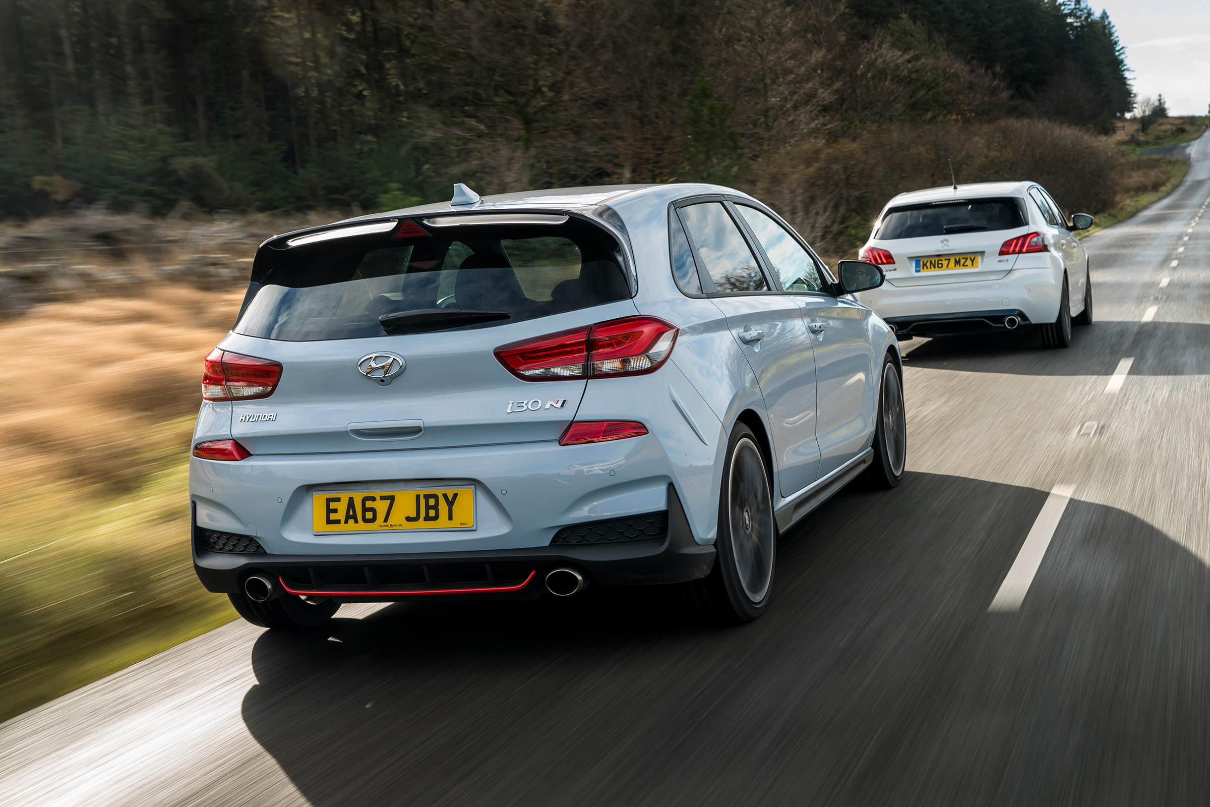 Hyundai i30N group test (Golf GTI and Peugeot 308 GTI) - rear