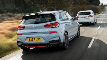 Hyundai i30N group test (Golf GTI and Peugeot 308 GTI) - rear