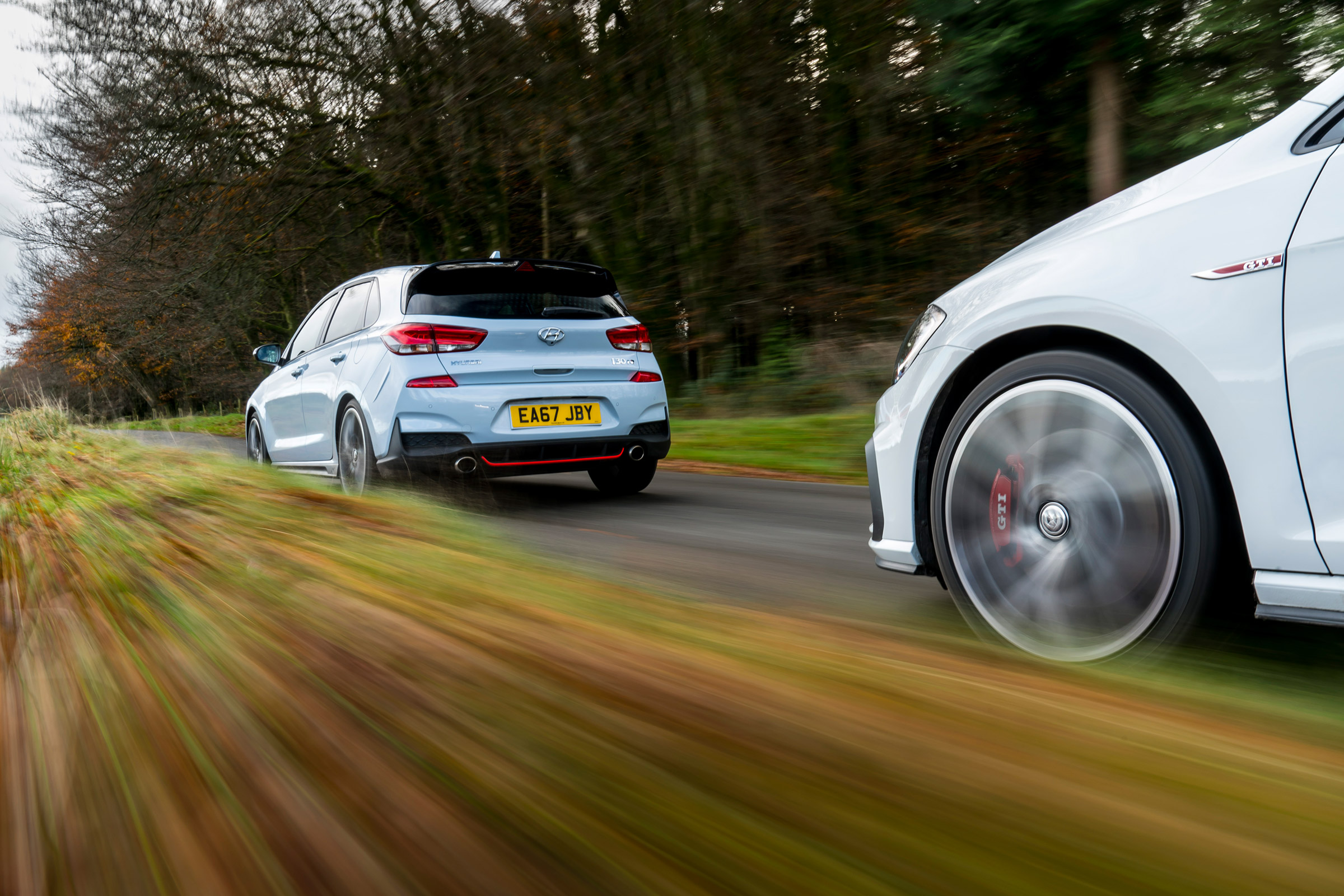 Hyundai i30N group test (Golf GTI and Peugeot 308 GTI) - rear