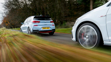 Hyundai i30N group test (Golf GTI and Peugeot 308 GTI) - rear