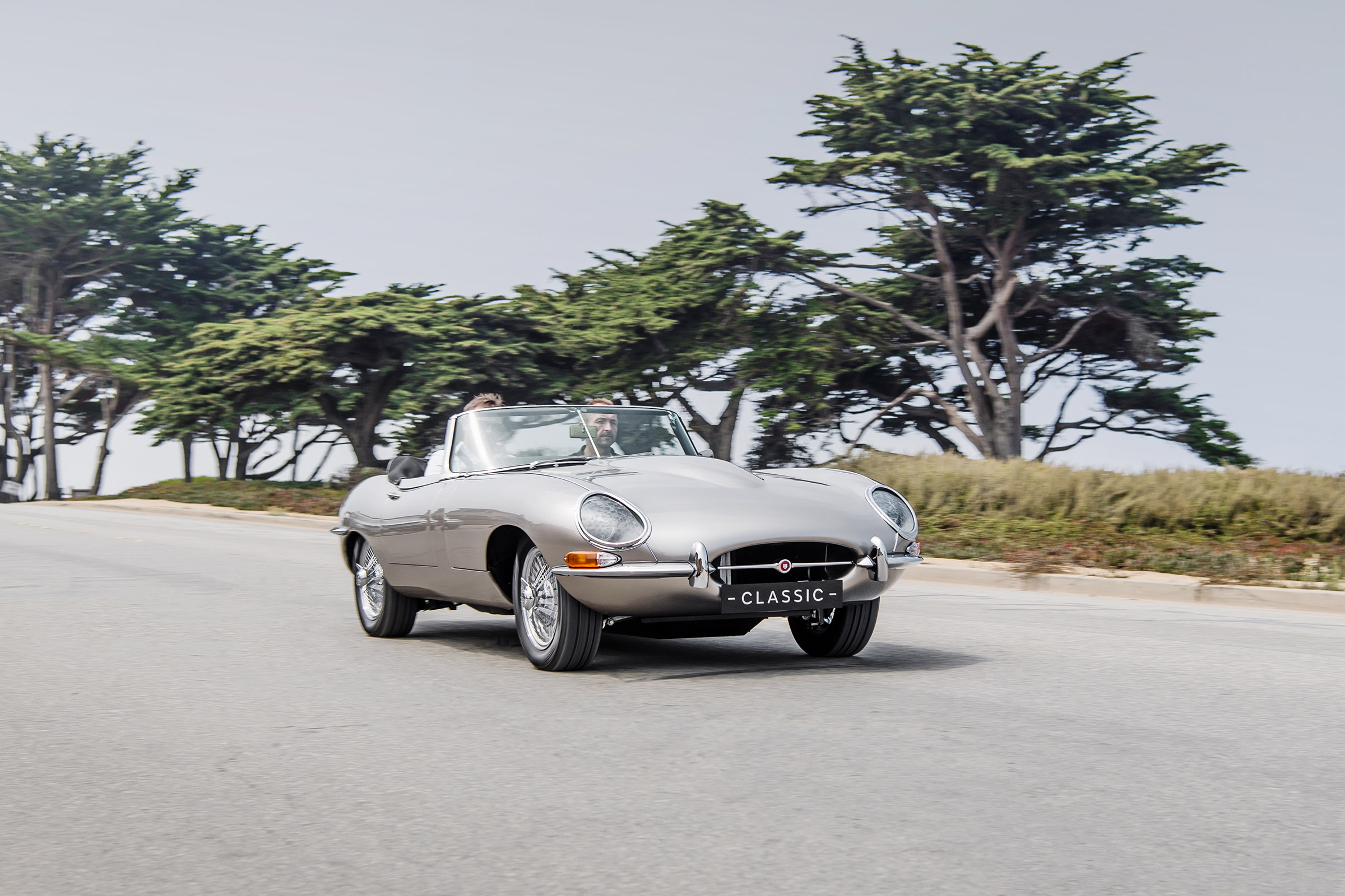Jaguar E-type Zero - driving front quarter