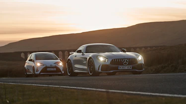 Yaris GRMN & Mercedes-AMG GT R sunset