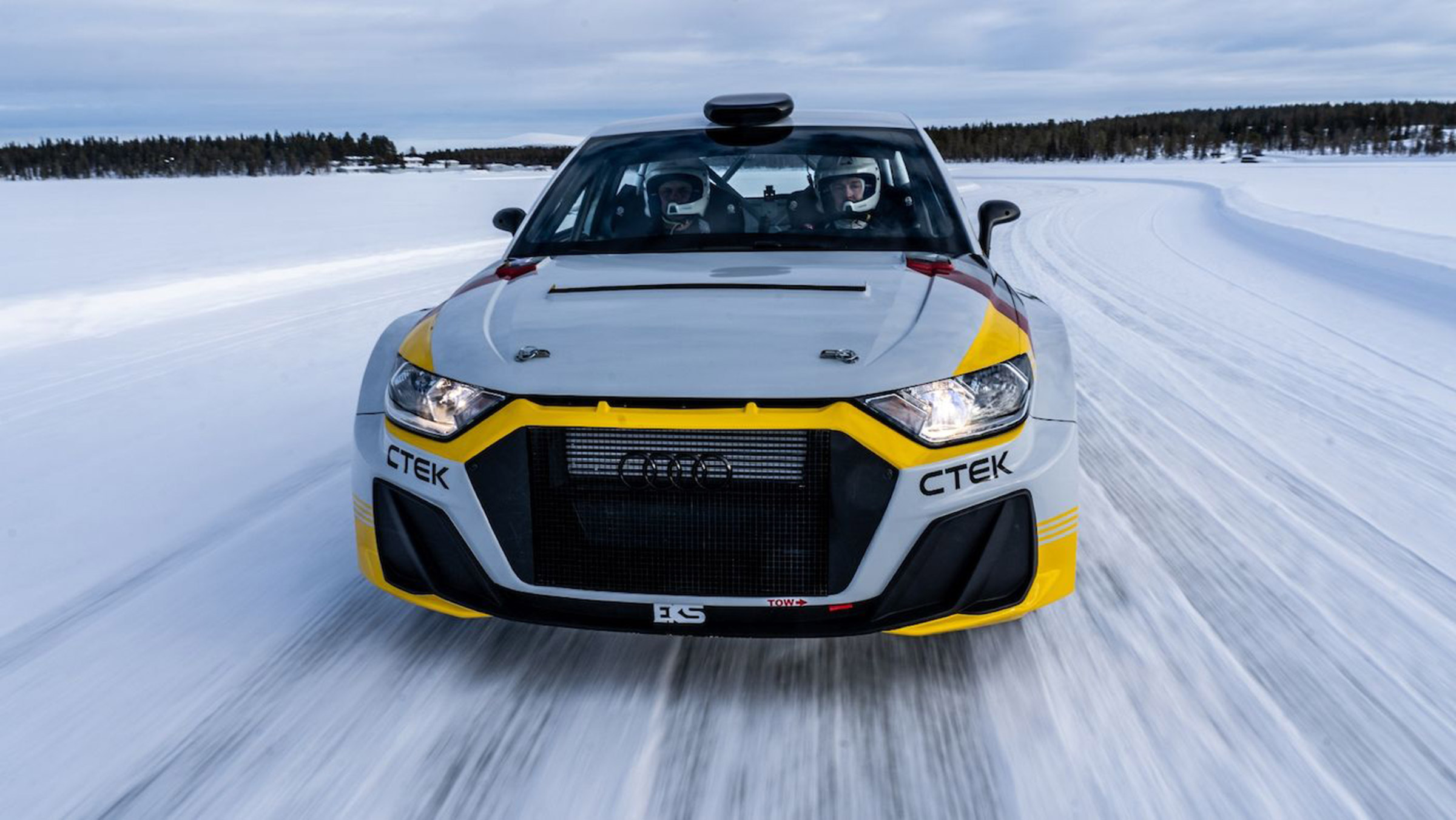Audi A1 Quattro WRC2 rally car - tracking on ice