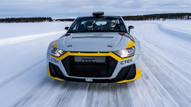 Audi A1 Quattro WRC2 rally car - tracking on ice