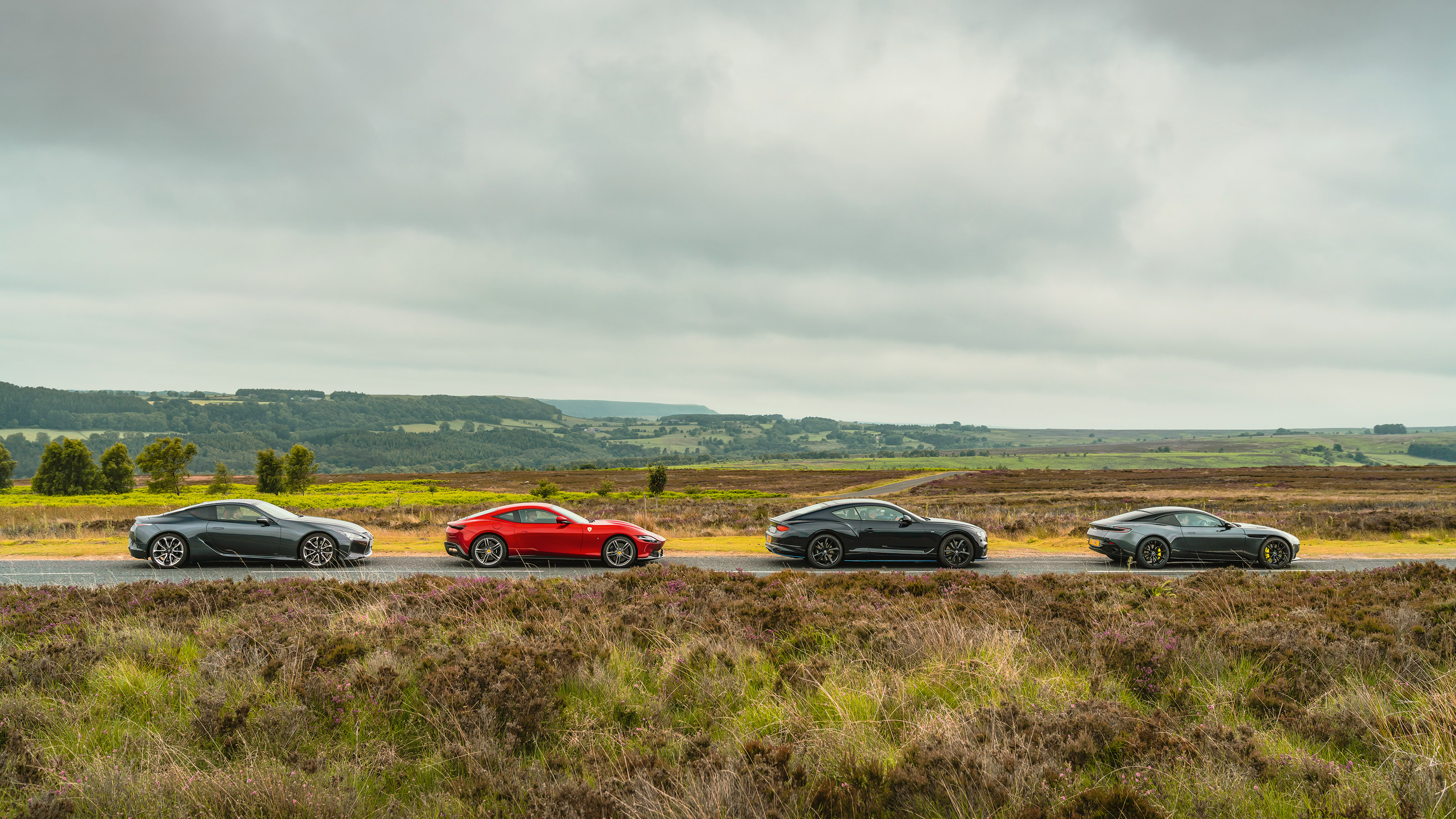 Ferrari Roma v Lexus LC500 v Bentley Continental GT V8 v Aston Martin DB11 AMR