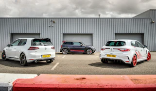 Mini JCW GP v Renault Mégane RS Trophy-R v Volkswagen Golf GTI Clubsport S