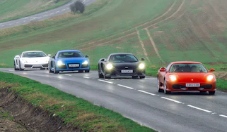 Ferrari F430 v Lamborghini Gallardo v McLaren 650S v Audi R8 V10 – front
