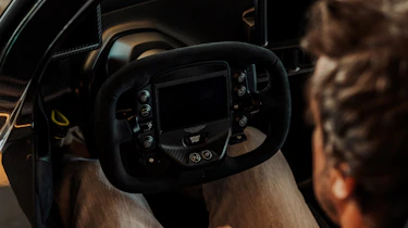 The steering wheel of Fernando Alonso's Aston Martin Valkyrie