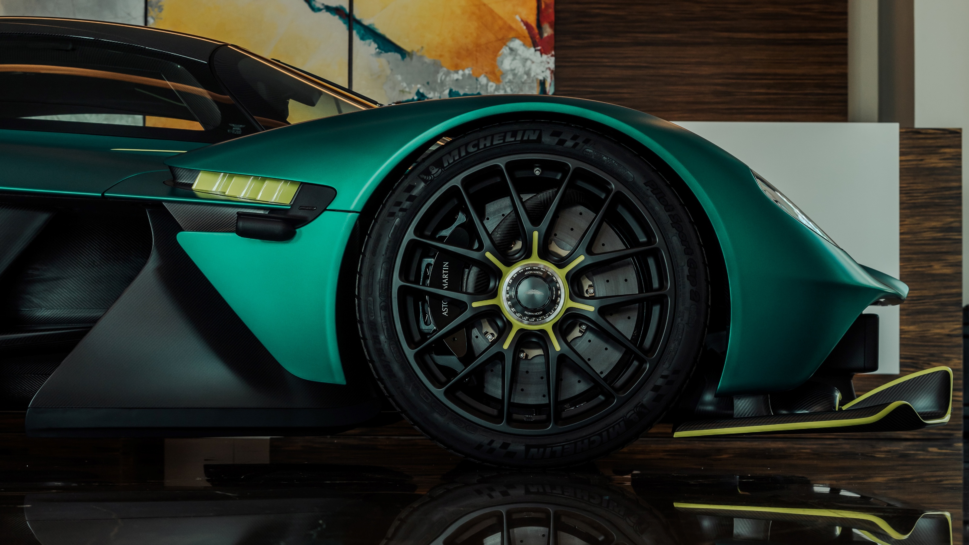 The front wheel of Fernando Alonso's Aston Martin Valkyrie