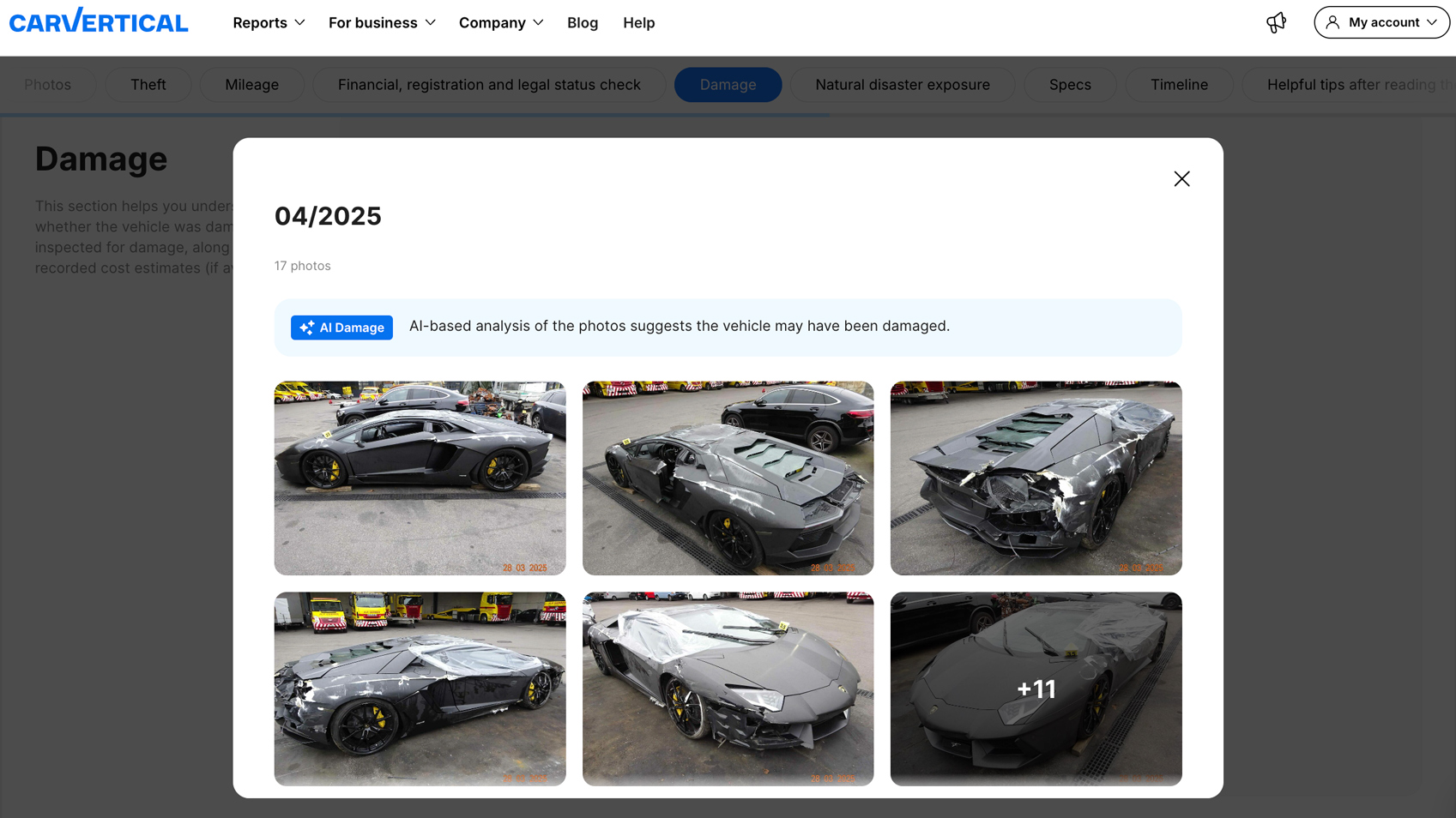 Damage detected by carVertical from the car’s photos