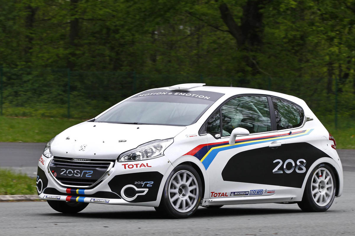 Peugeot 208 R2 rally car cornering