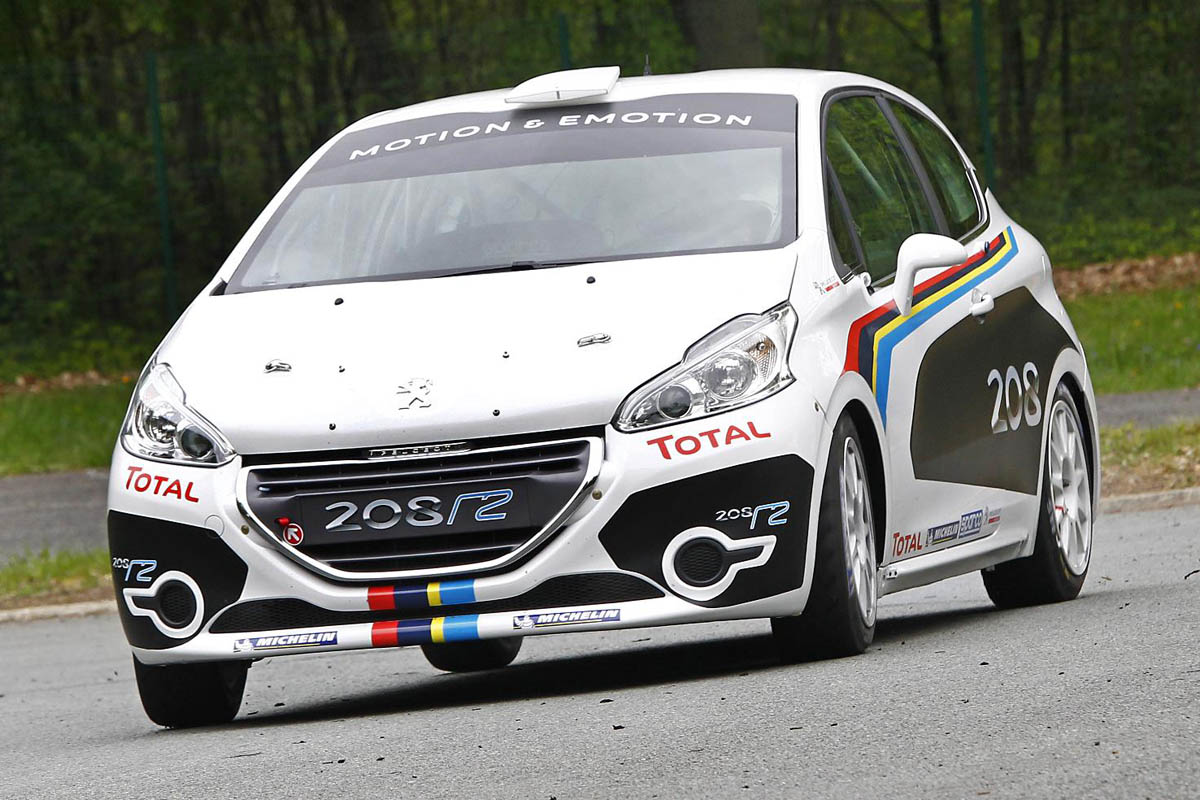 Peugeot 208 R2 rally car sideways