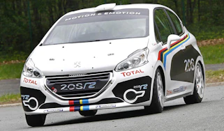 Peugeot 208 R2 rally car sideways