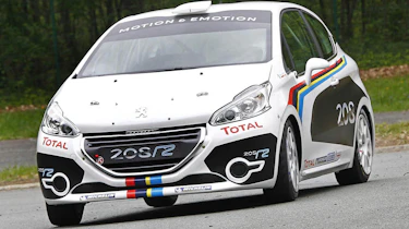 Peugeot 208 R2 rally car sideways