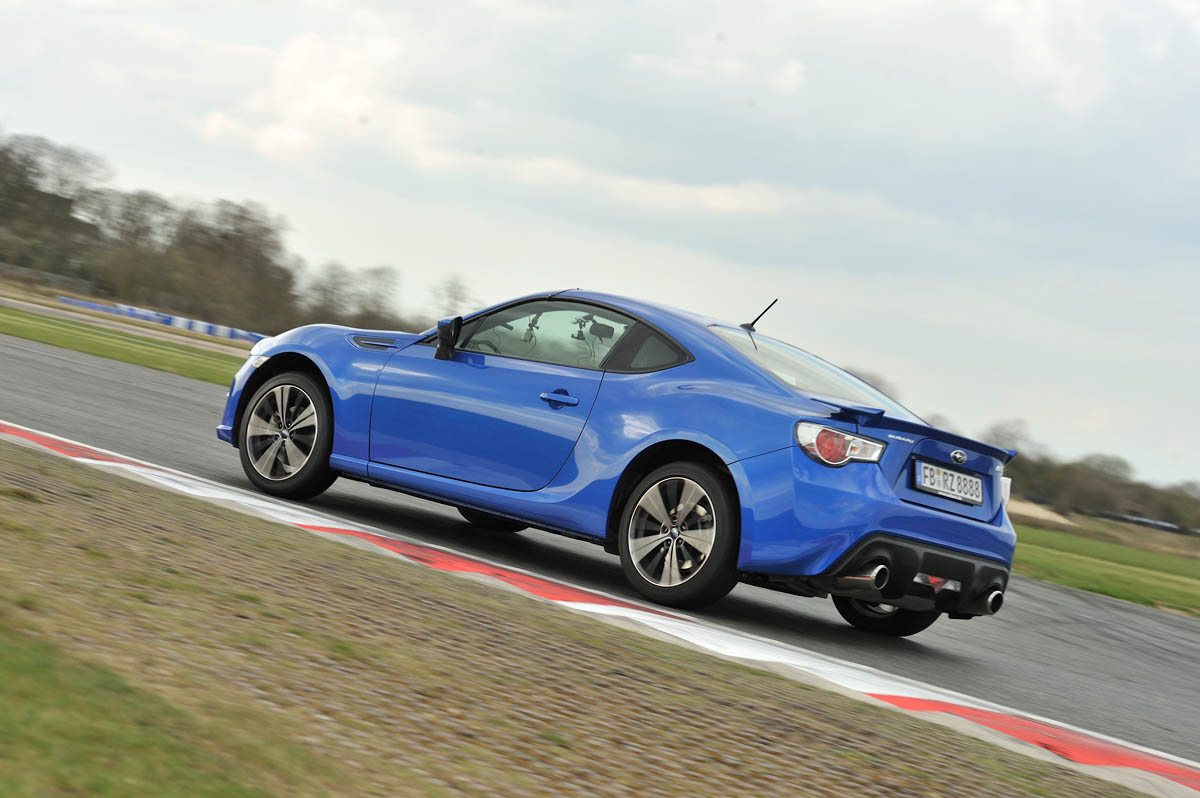 Blue Subaru BRZ coupe on track at Bedford
