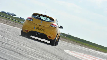 Yellow Renaultsport Megane 265 Trophy on track at Bedford