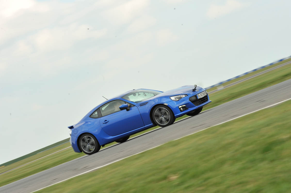 Blue Subaru BRZ coupe on track at Bedford