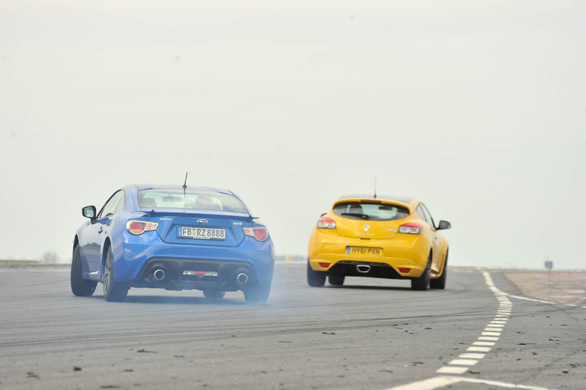 Subaru BRZ coupe and Renaultsport Megane 265 Trophy on track