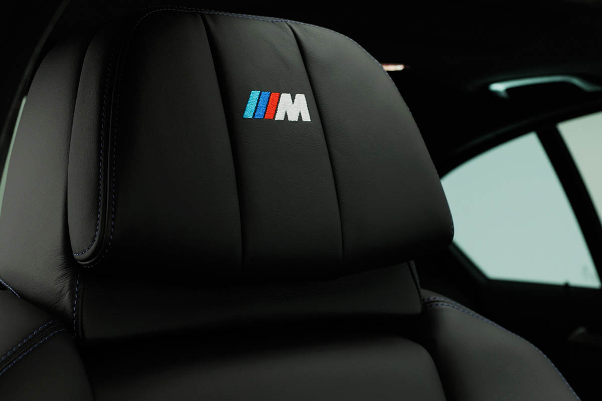New BMW M5 M Performance Edition stitched headreast logo