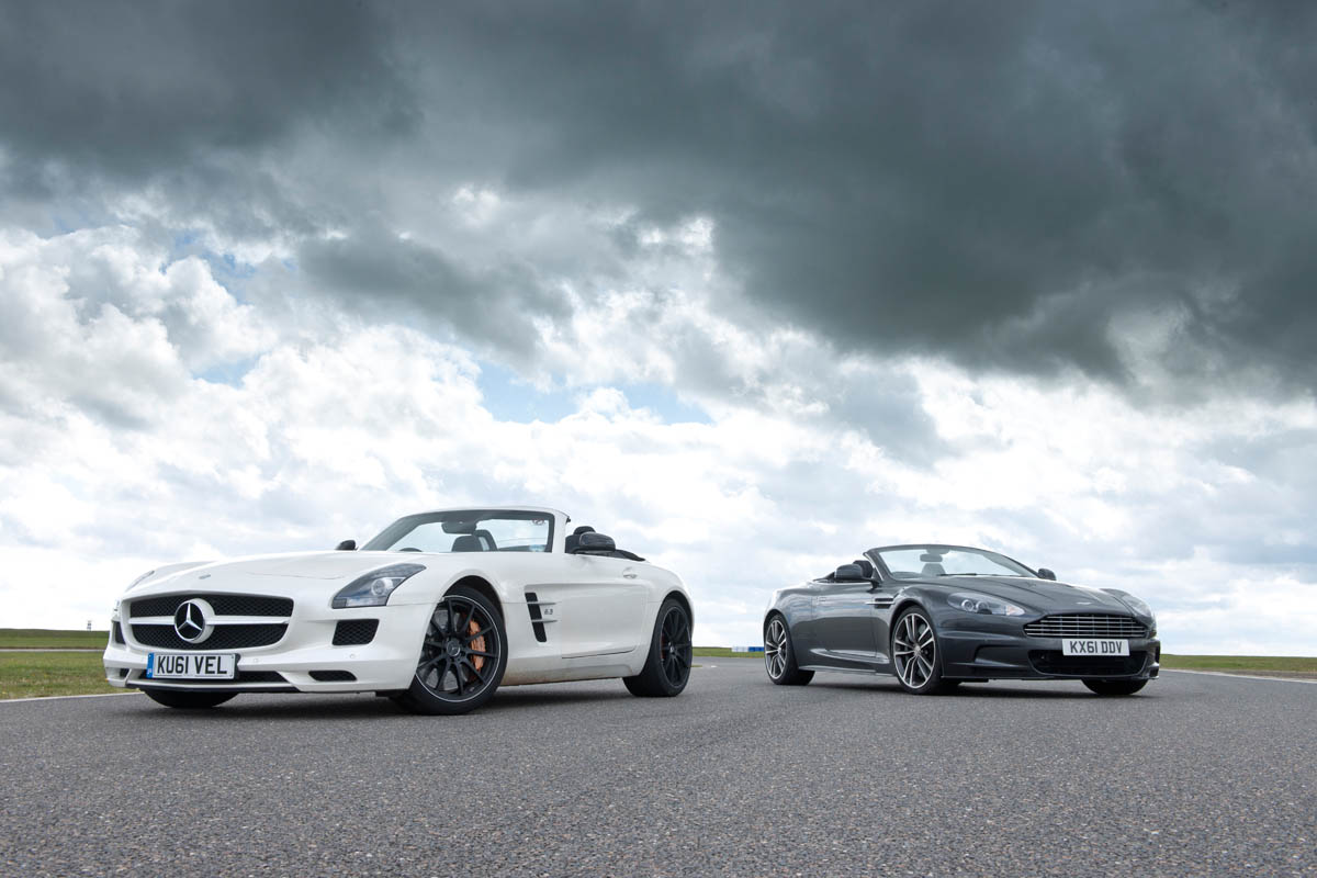 Mercedes SLS AMG Roadster vs Aston Martin DBS Volante evo