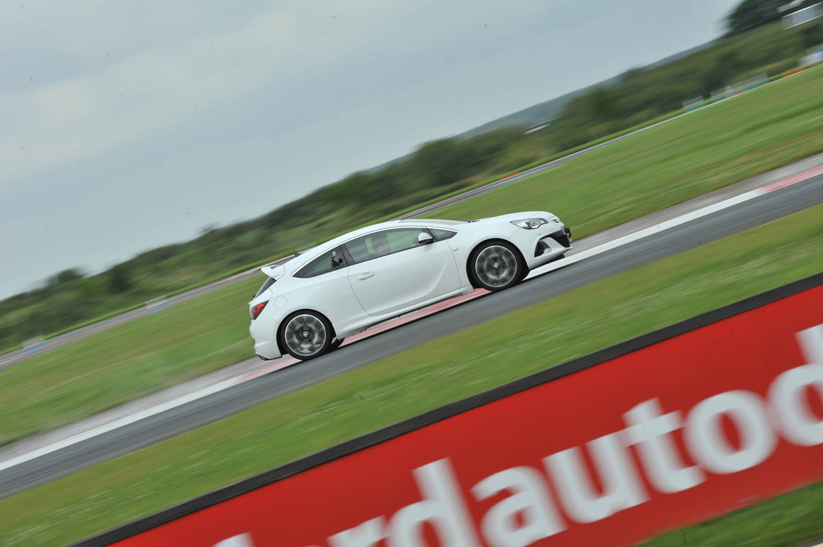 2012 Vauxhall Astra VXR white on track