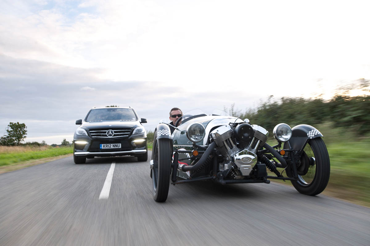 Mercedes ML63 AMG v Morgan 3 Wheeler
