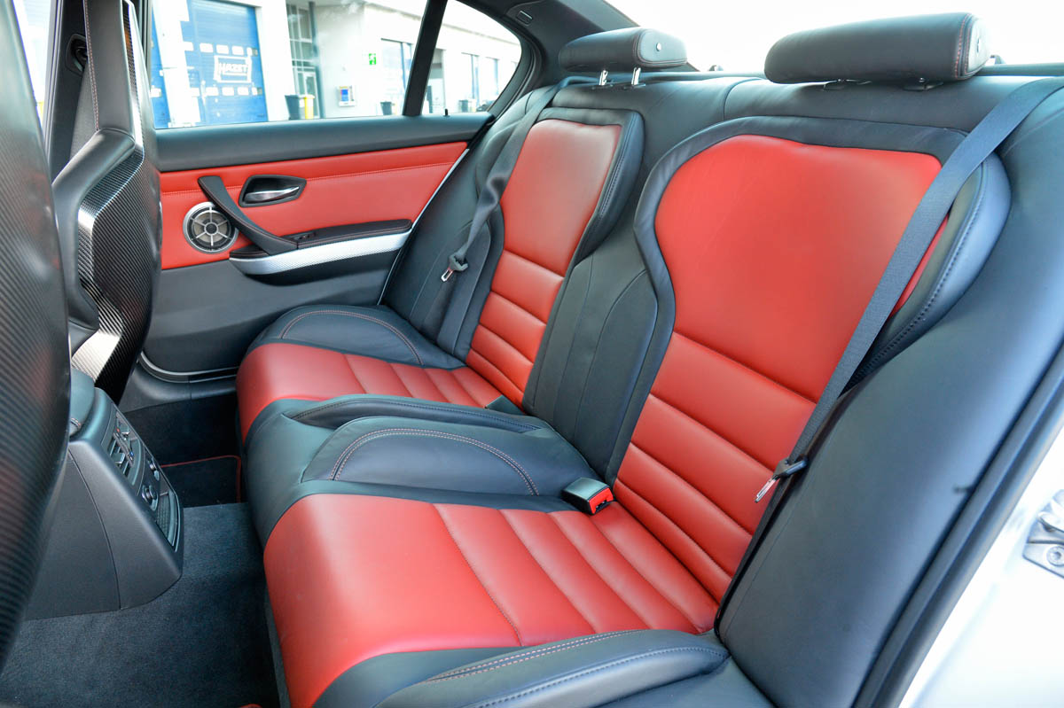 BMW M3 CRT saloon red leather rear seats