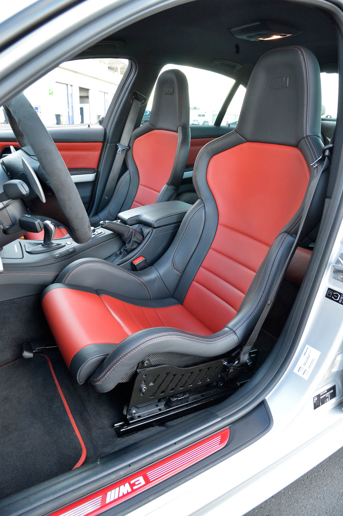 BMW M3 CRT saloon red leather front seats