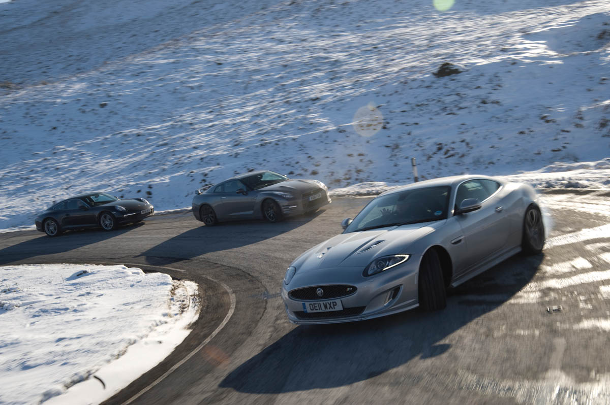 Porsche 911 Carrera group test Jaguar XKR