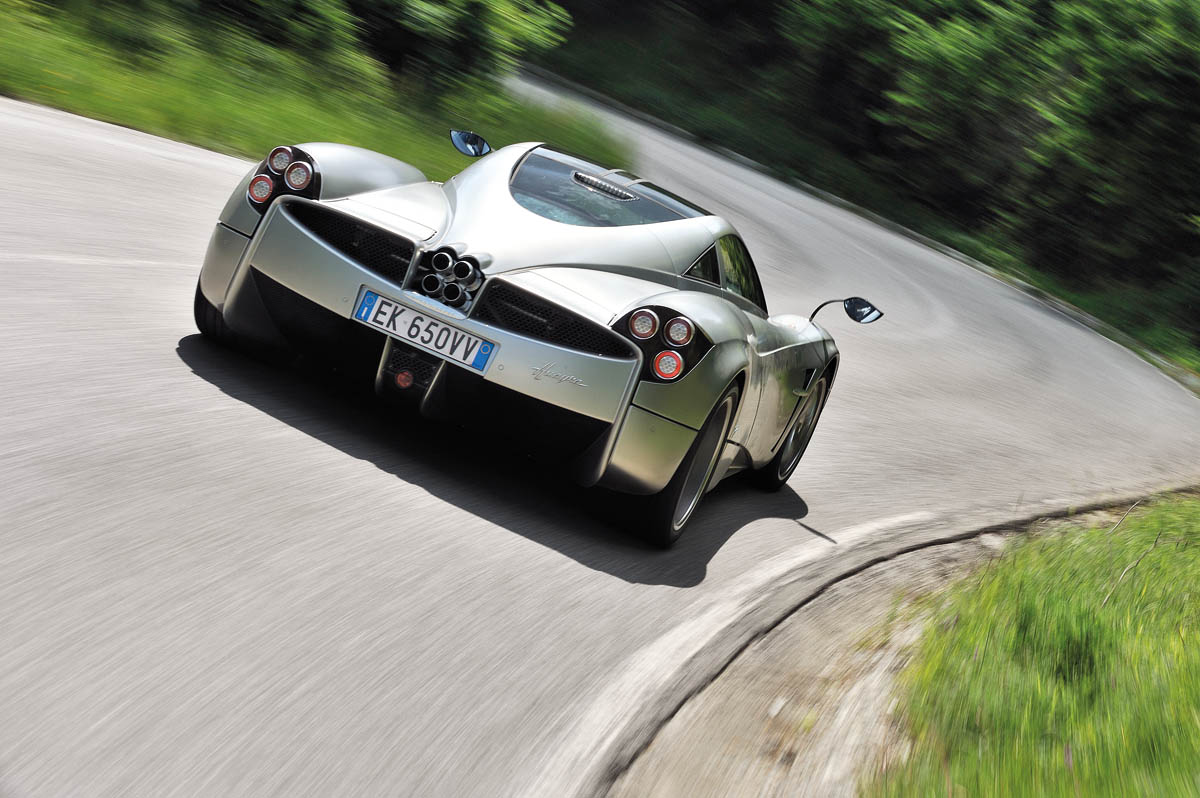 Pagani Huayra in the Italian hills rear view