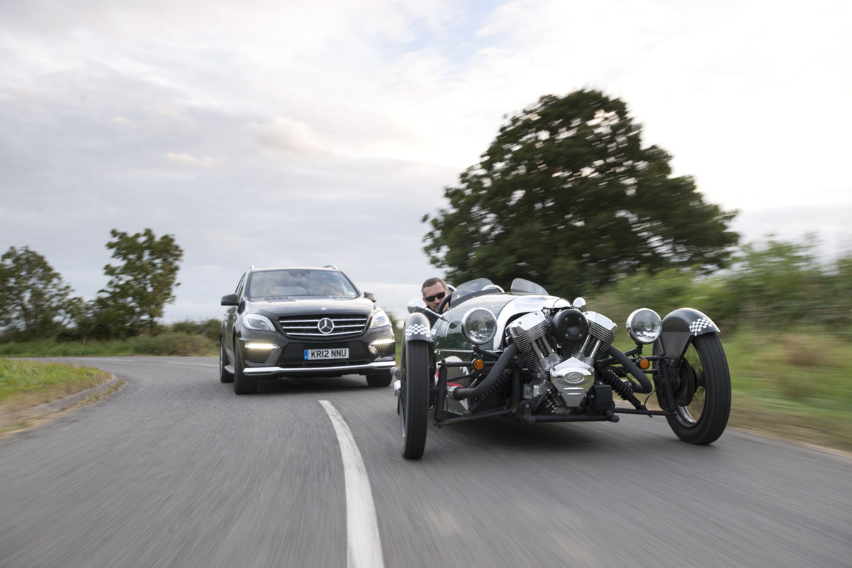Morgan 3 Wheeler v Vauxhall Maloo v Mercedes ML63 v BAC Mono